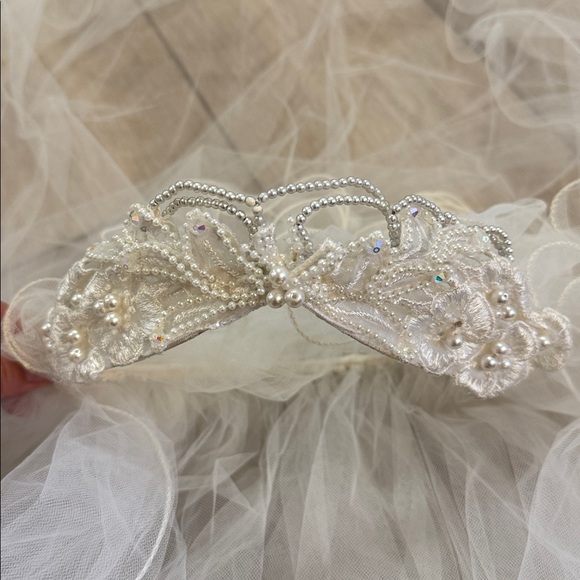 Vintage Wedding Veil White Lace Mesh Sparkle Beaded Sequin Double Layer Bridal